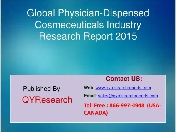 Global Physician-Dispensed Cosmeceuticals Market 2015 Industry Trends, Analysis, Outlook, Development, Shares, Forecasts