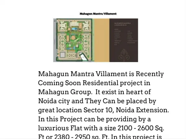 3/4 BHK Apart Available for Mahagun Mantra Villament