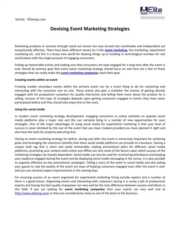 Devising Event Marketing Strategies