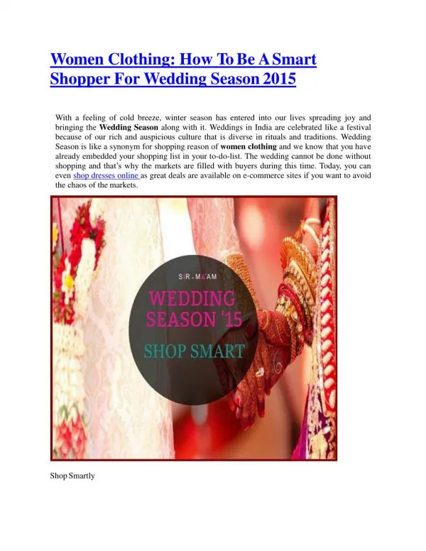 Women Clothing: How To Be A Smart Shopper For Wedding Season 2015