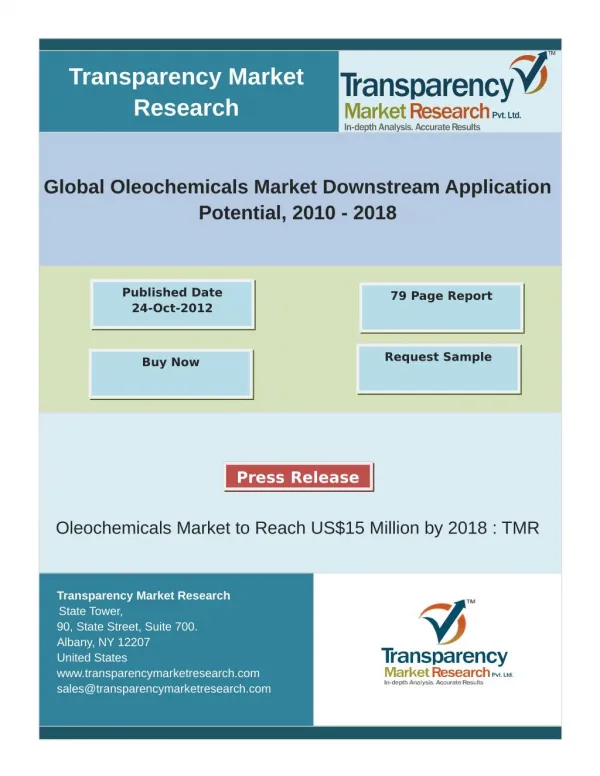 Global Oleochemicals Market Downstream Application Potential, 2010 – 2018