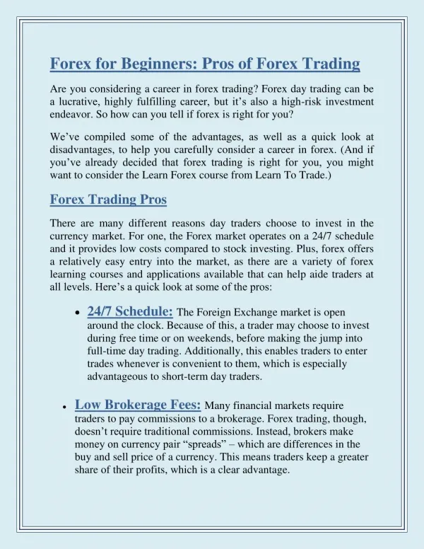 Forex for Beginners: Pros of Forex Trading