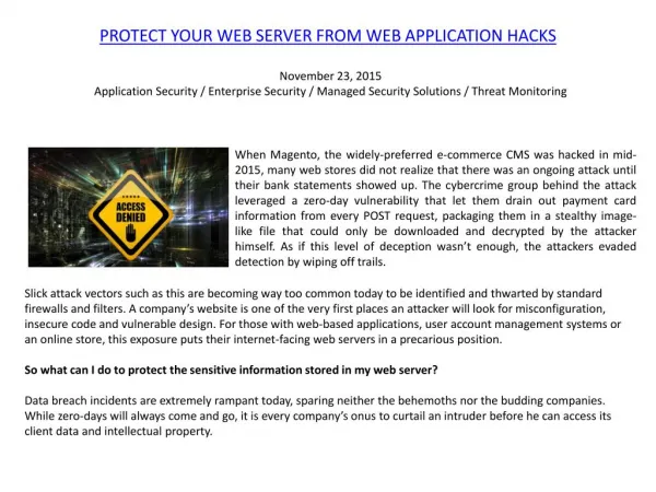 Protect Your Web Server From Web Application Hacks