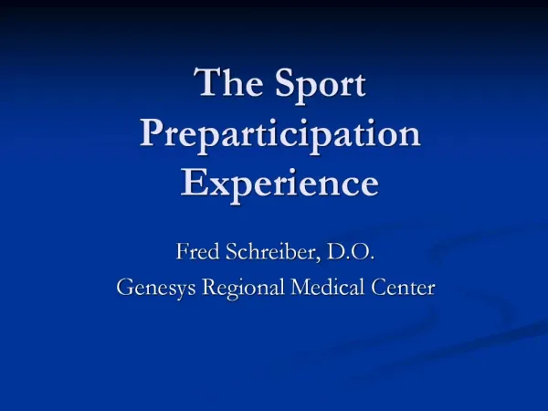 The Sport Preparticipation Experience