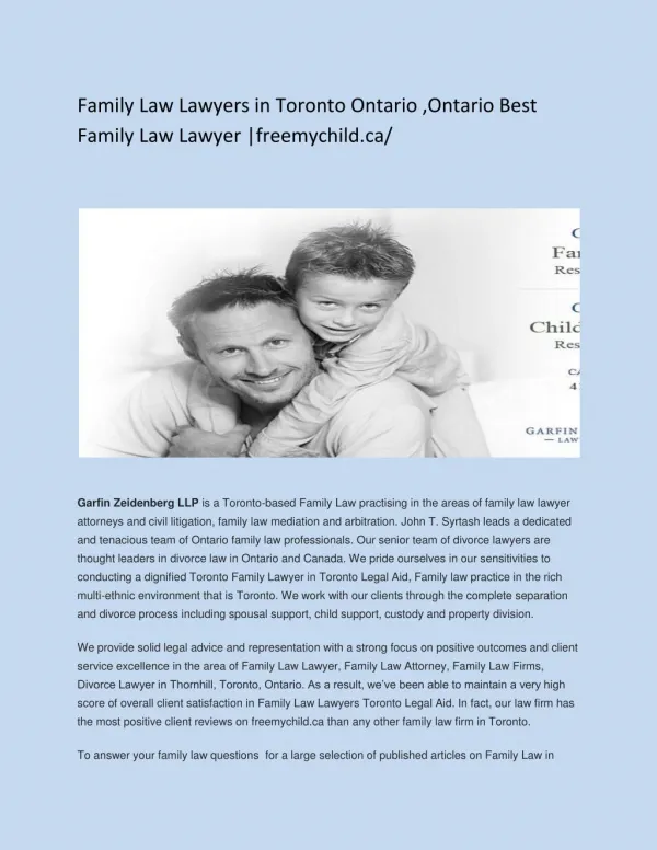 Family Law Lawyers in Toronto Ontario ,Ontario Best Family Law Lawyer _freemychild.ca