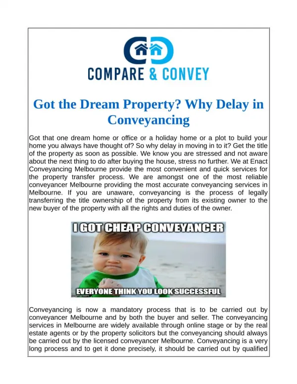 Got the Dream Property? Why Delay in Conveyancing