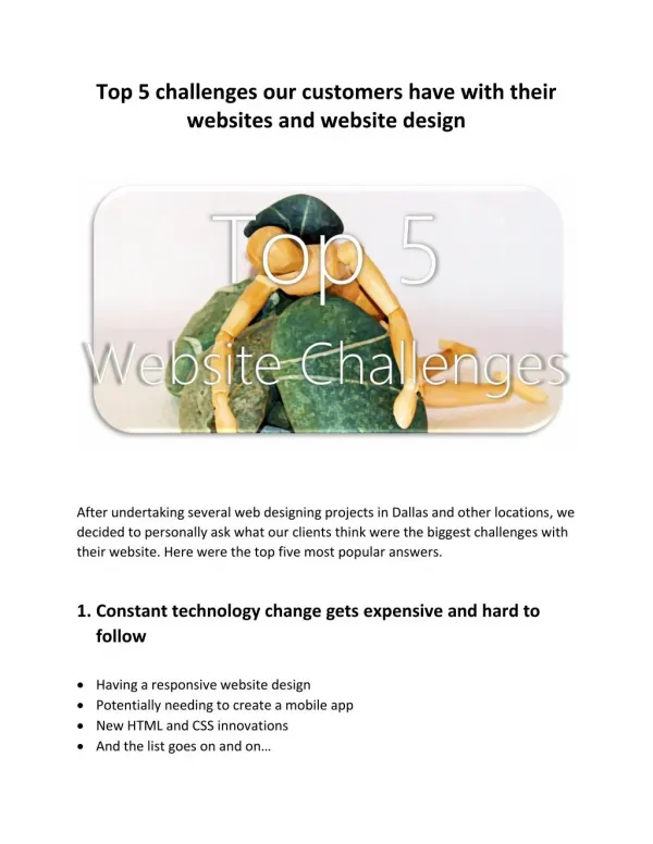 Top 5 challenges our customers have with their websites and website design