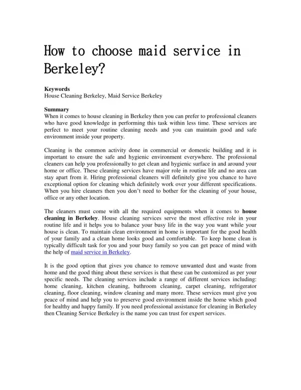 How to choose maid service in Berkeley?
