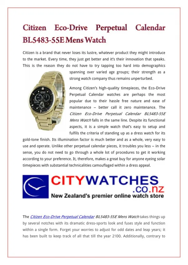 Citizen Eco-Drive Perpetual Calendar BL5483-55E Mens Watch