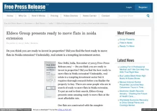 Eldeco Group presents ready to move flats in noida extension - slide 1