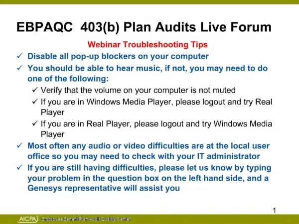 EBPAQC 403b Plan Audits Live Forum