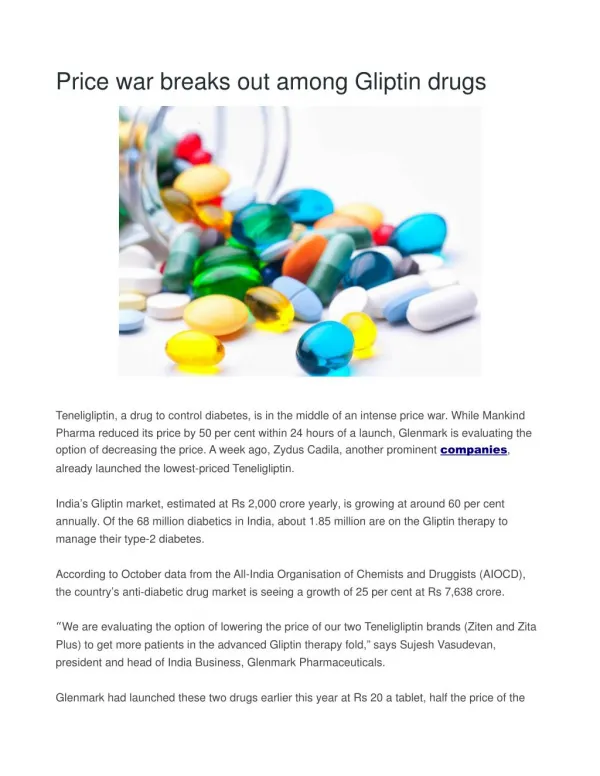 Price war breaks out among Gliptin drugs