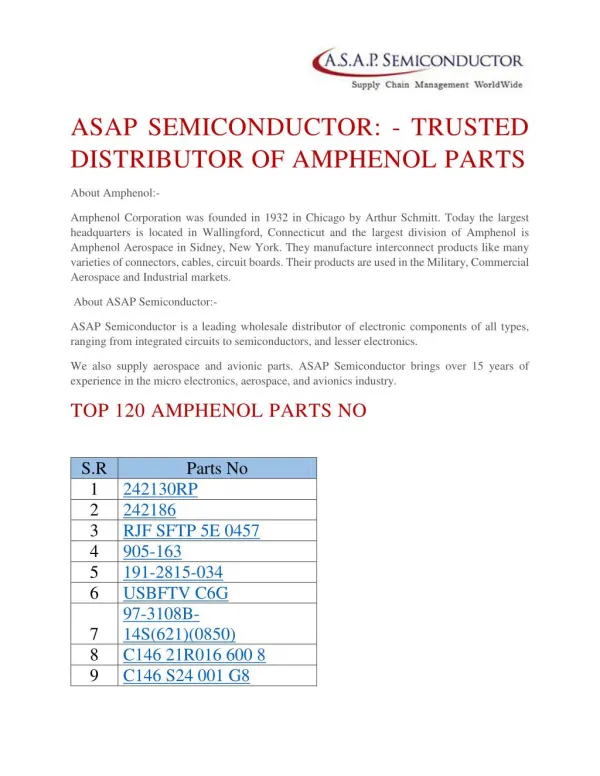 Best quality Amphenol manufacturer products at ASAP Semiconductor