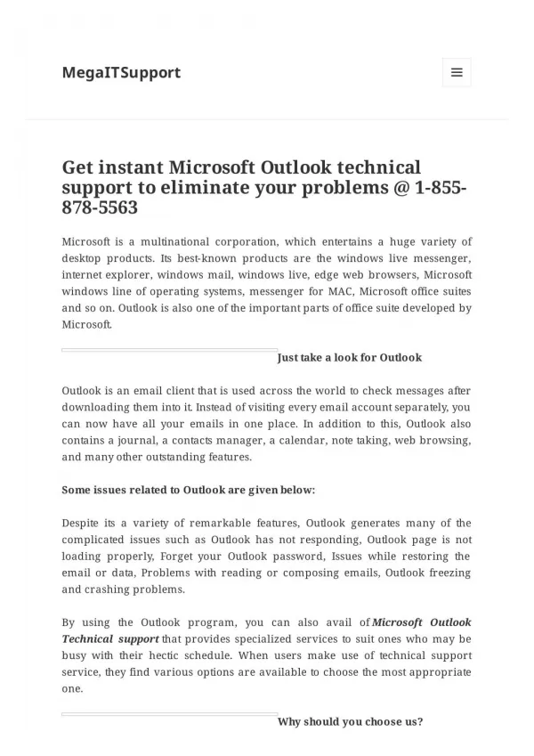 Get instant Microsoft Outlook technical support to eliminate your problems @ 1-855-878-5563