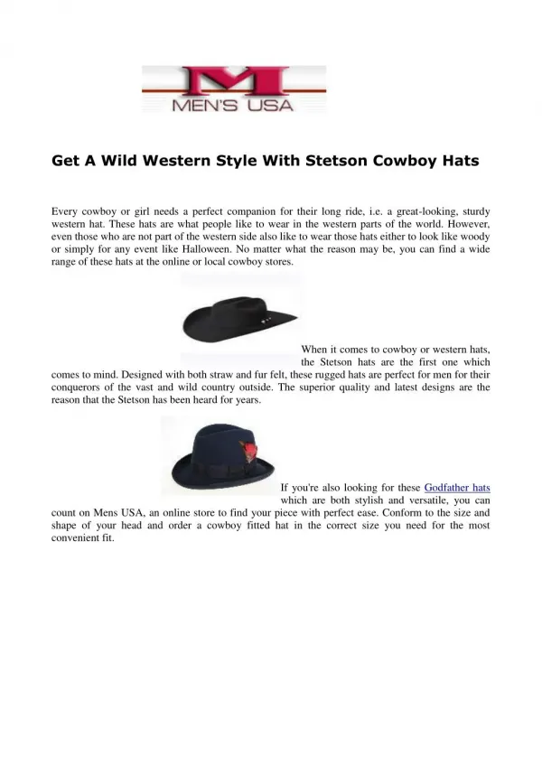 Get A Wild Western Style With Stetson Cowboy Hats