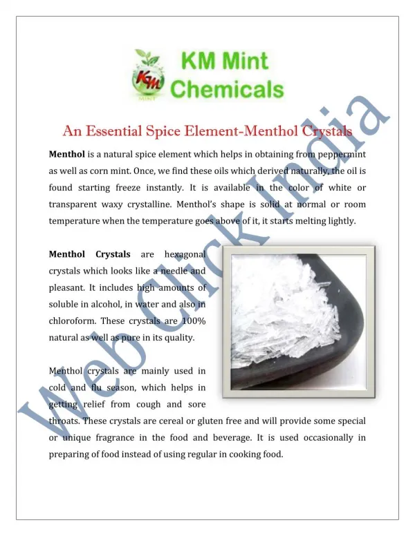 Menthol Crystals Manufacturers Suppliers India