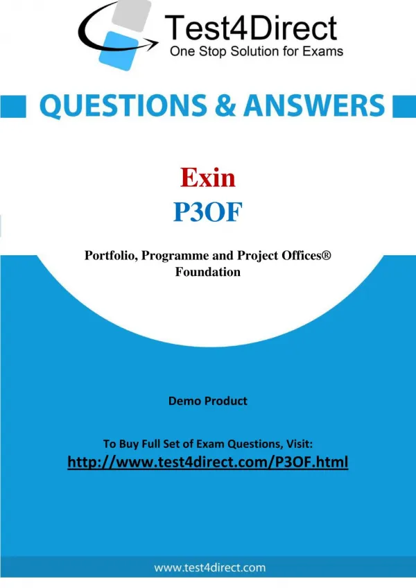Exin P3OF Portfolio Programme and Project Offices Exam Questions