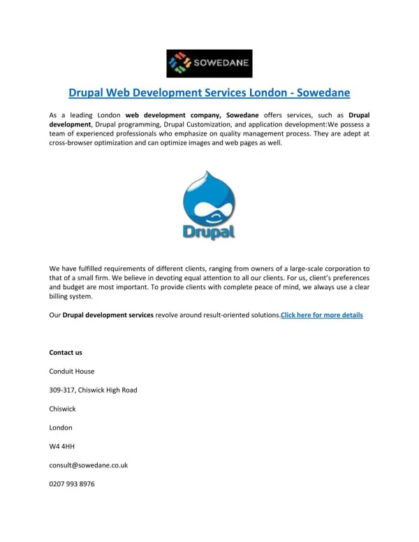 Drupal Web Development Services London -Sowedane