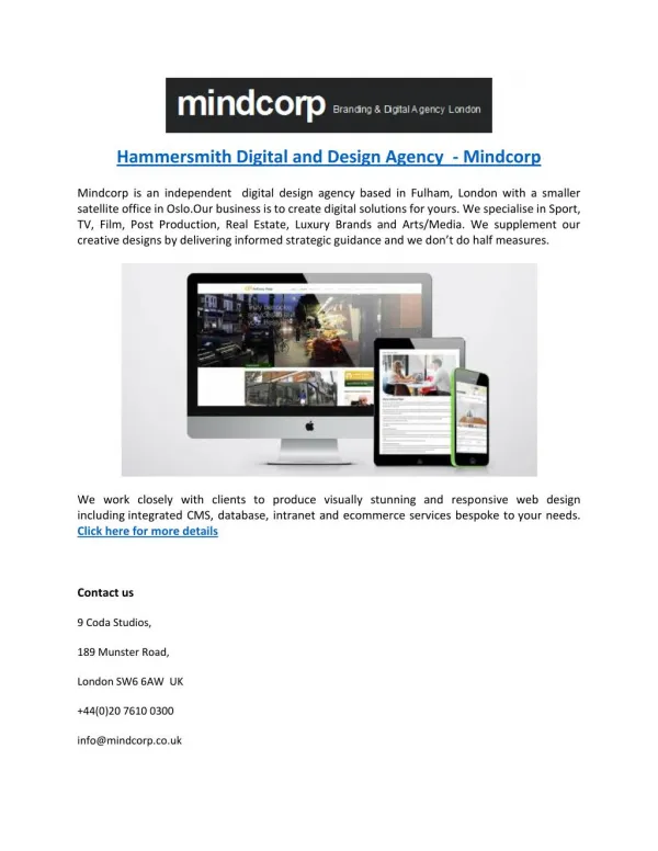 Hammersmith Digital and Design Agency - Mindcorp