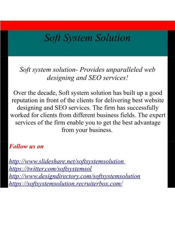 Soft System Solution- Provides unparalleled web designing and SEO services!
