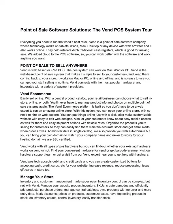Point of Sale Software Solutions: The Vend POS System Tour