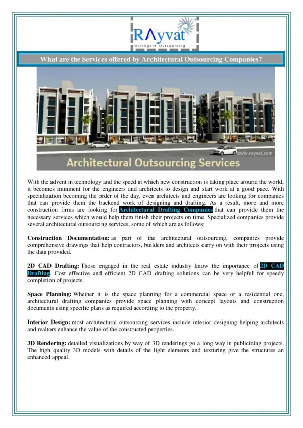 What are the Services offered by Architectural Outsourcing Companies?