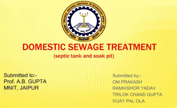 DOMESTIC SEWAGE TREATMENT septic tank and soak pit