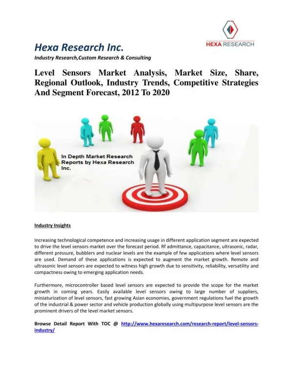 Level Sensors Market Analysis, Market Size, Share, Regional Outlook, Industry Trends, Competitive Strategies And Segment