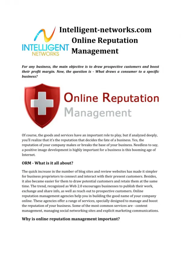 Intelligent-networks.com Online Reputation Management