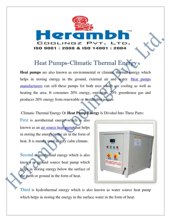 Heat Pumps Manufacturers Suppliers India
