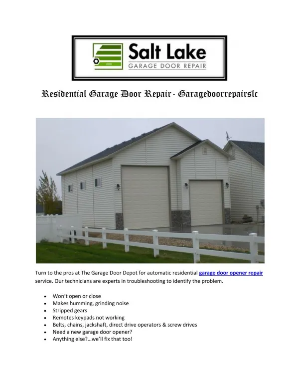 Residential Garage Door Repair- Garagedoorrepairslc