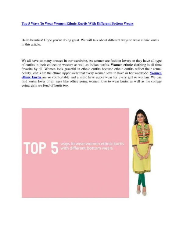 Top 5 Ways To Wear Women Ethnic Kurtis With Different Bottom Wears