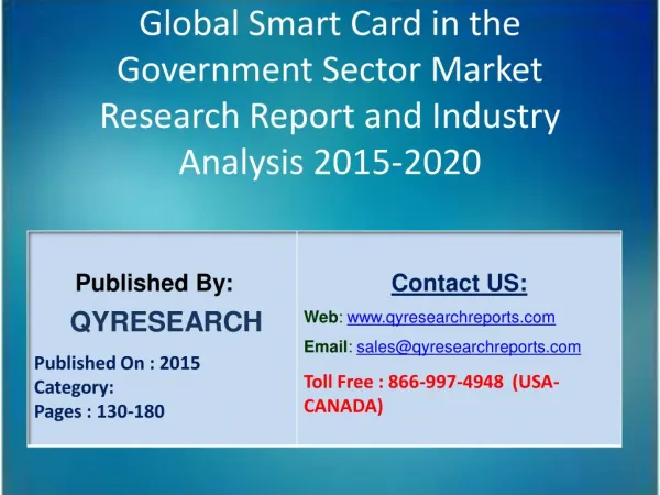 Global Smart Card in the Government Sector Market 2015 Industry Insights, Study, Forecasts, Outlook, Development, Growth