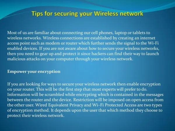 Tips for securing your Wireless network