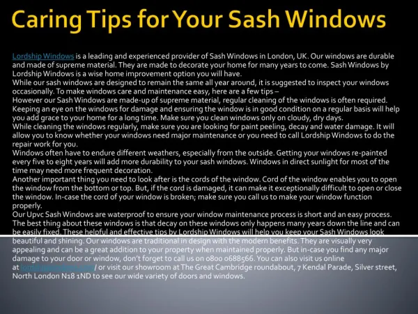 Caring Tips for Your Sash Windows
