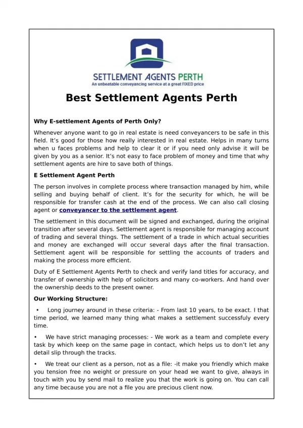Best Settlement Agents Perth