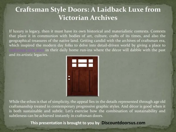 Craftsman Style Doors: A Laidback Luxe from Victorian Archives