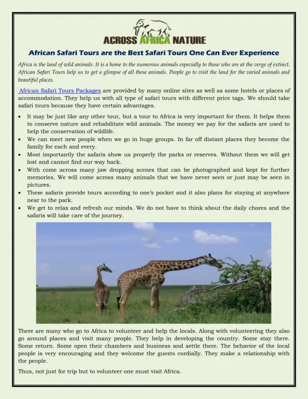 African Safari Tours are the Best Safari Tours One Can Ever Experience