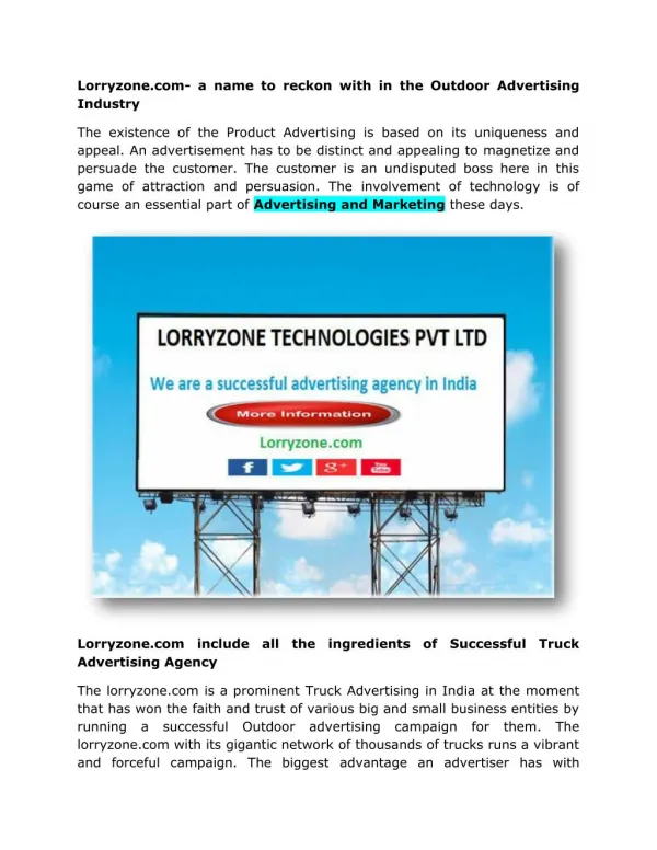 Lorryzone.com- a name to reckon with in the Outdoor Advertising Industry
