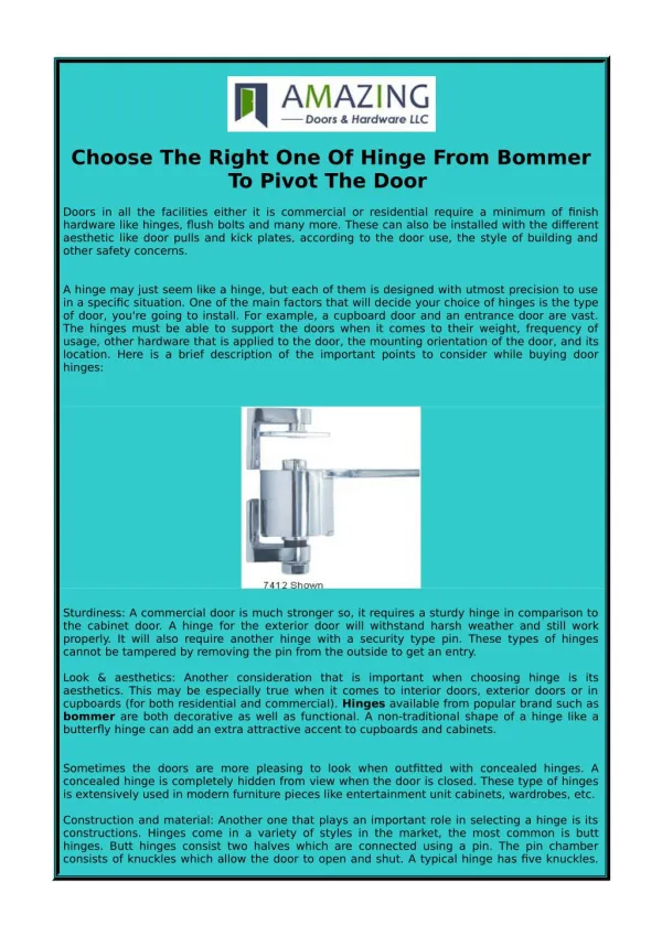 Choose The Right One Of Hinge From Bommer To Pivot The Door