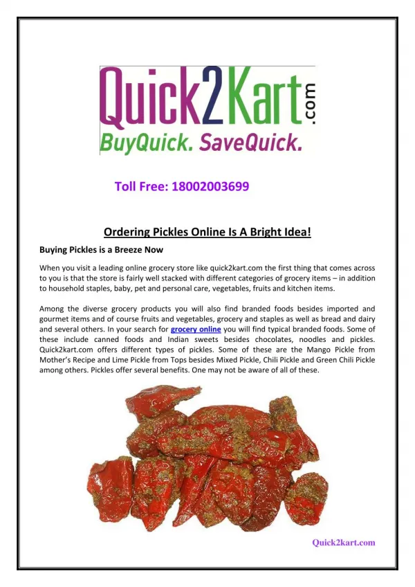 Ordering Pickles Online Is A Bright Idea – Quick2Kart!
