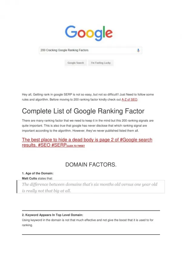 Complete Cracking List Of 200 SEO Google Ranking Factors
