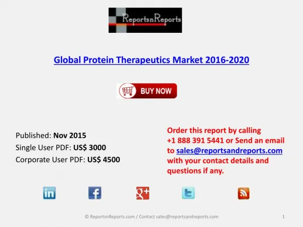 Protein Therapeutics Market Global Analysis and Forecasts 2016–2020