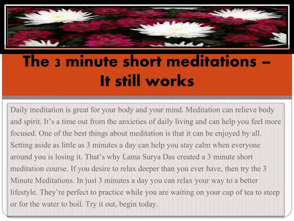 The 3 minute short meditations – It still works