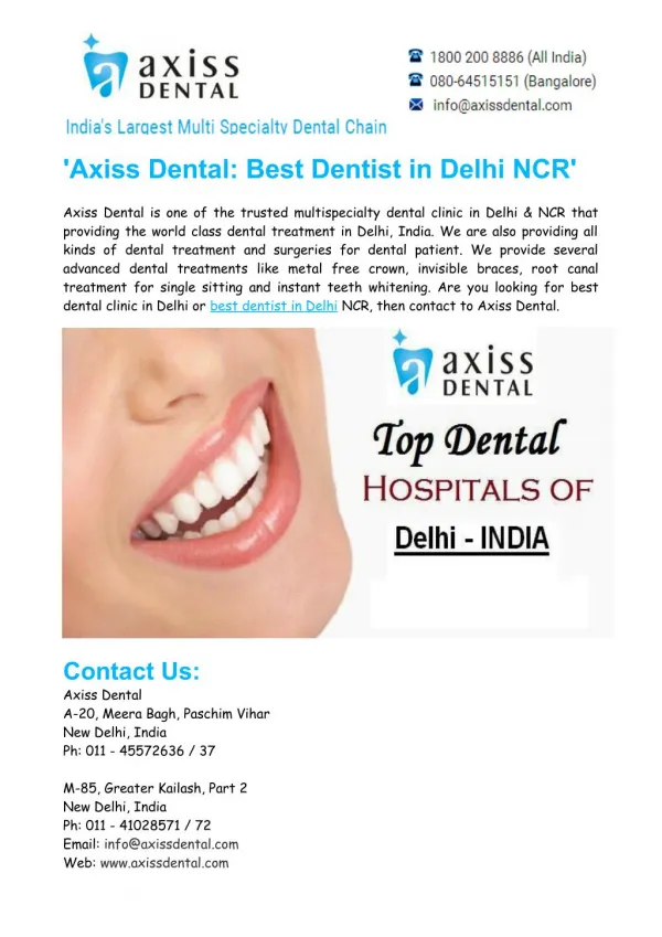 Best Dentist in Delhi NCR - Axiss Dental