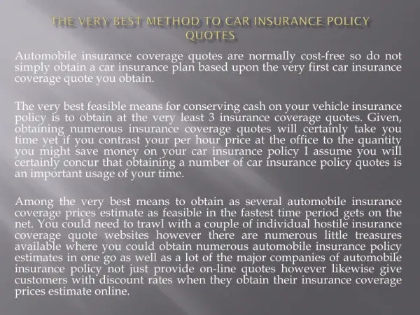 The very best Method to Car Insurance policy