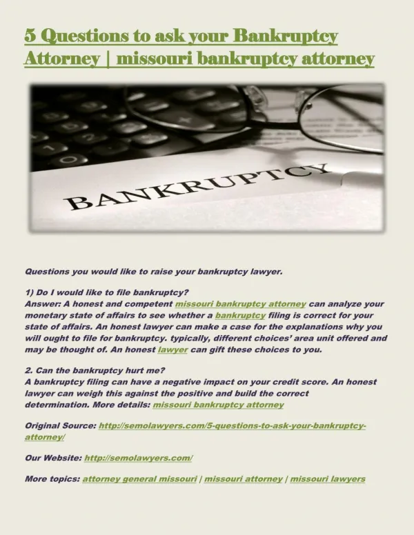 5 Questions to ask your Bankruptcy Attorney | missouri bankruptcy attorney