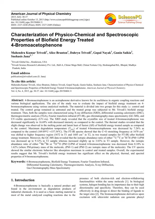 Mahendra Trivedi Biofield Energy Treated 4-Bromoacetophenone