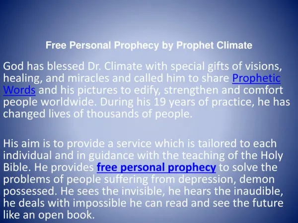 Free Personal Prophecy by Prophet Climate