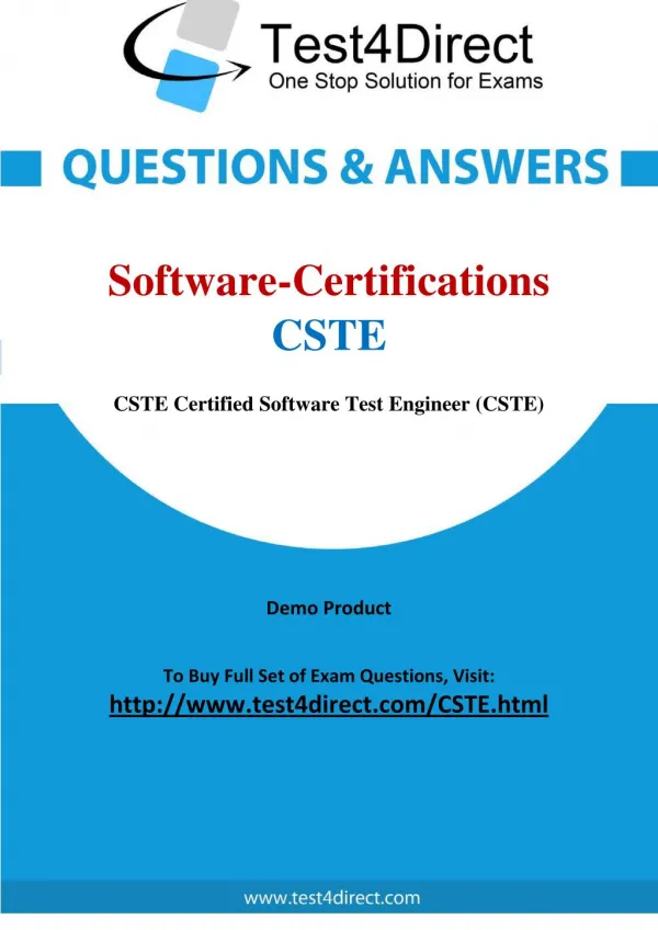 Software Certifications CSTE Certified Software Tester Exam